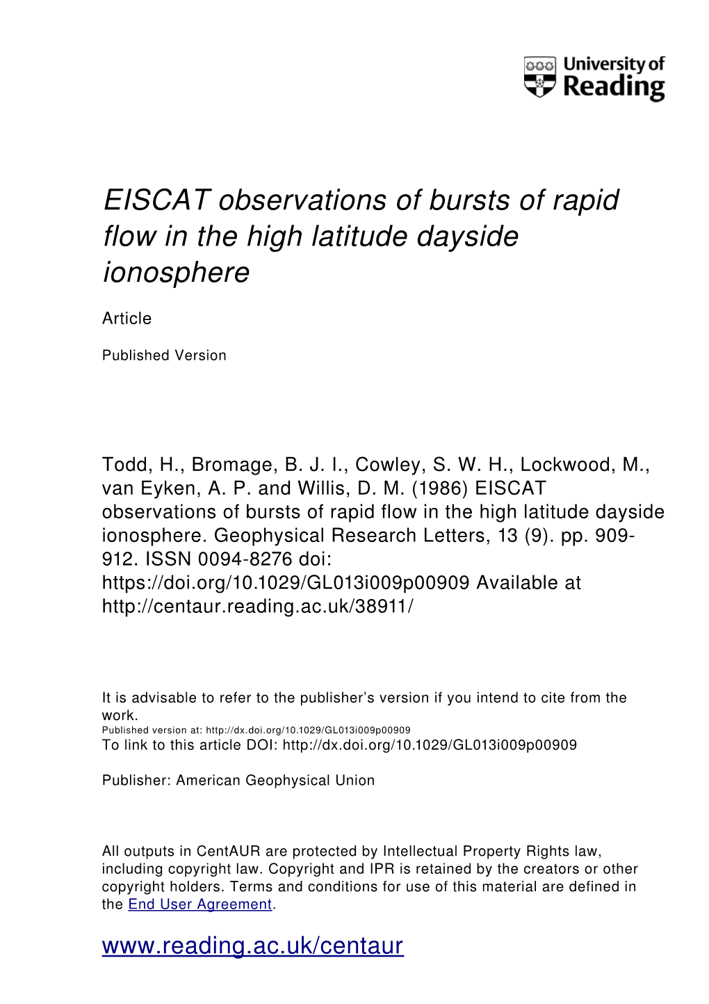 EISCAT Observations of Bursts of Rapid Flow in the High Latitude Dayside Ionosphere