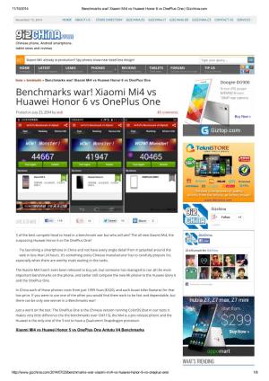 Benchmarks War! Xiaomi Mi4 Vs Huawei Honor 6 Vs Oneplus One | Gizchina.Com