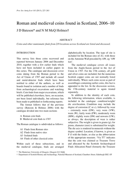 Roman and Medieval Coins Found in Scotland, 2006–10 | 227