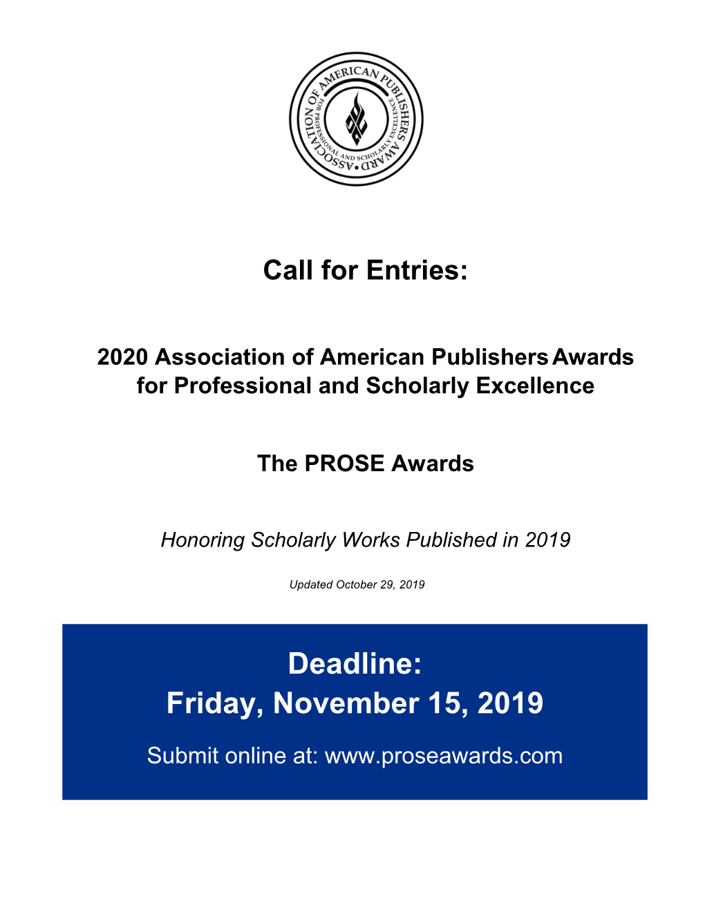 Deadline: Friday, November 15, 2019