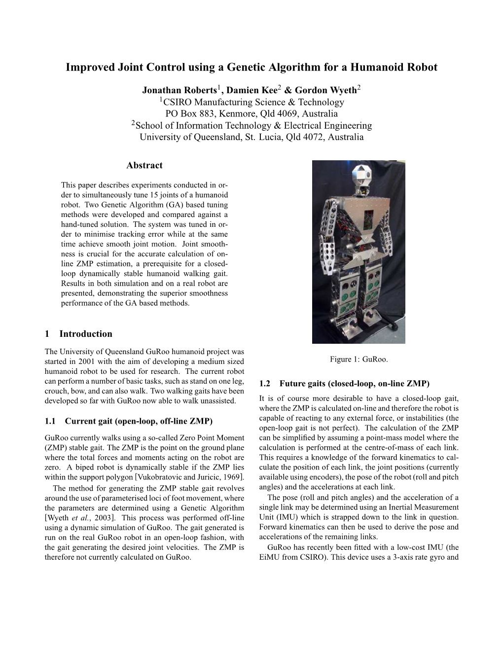 Improved Joint Control Using a Genetic Algorithm for a Humanoid Robot