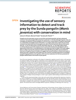 Investigating the Use of Sensory Information to Detect and Track Prey by the Sunda Pangolin (Manis Javanica) with Conservation in Mind Joshua D