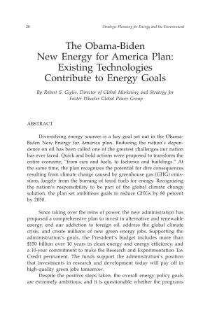 The Obama-Biden New Energy for America Plan: Existing Technologies Contribute to Energy Goals
