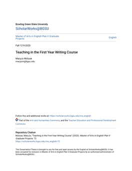 Teaching in the First Year Writing Course