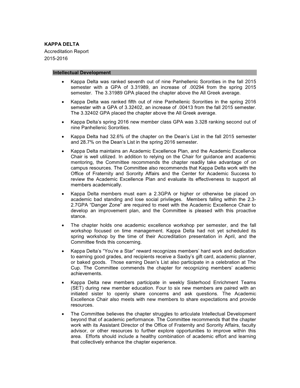 KAPPA DELTA Accreditation Report 2015-2016