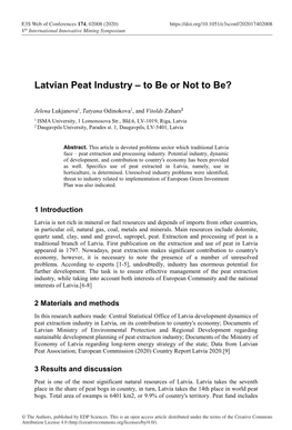 Latvian Peat Industry – to Be Or Not to Be?
