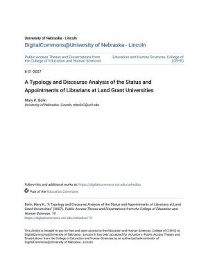 A Typology and Discourse Analysis of the Status and Appointments of Librarians at Land Grant Universities