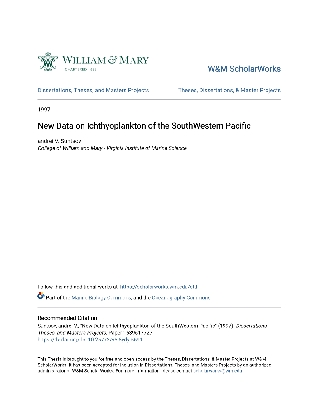 New Data on Ichthyoplankton of the Southwestern Pacific Andrei V