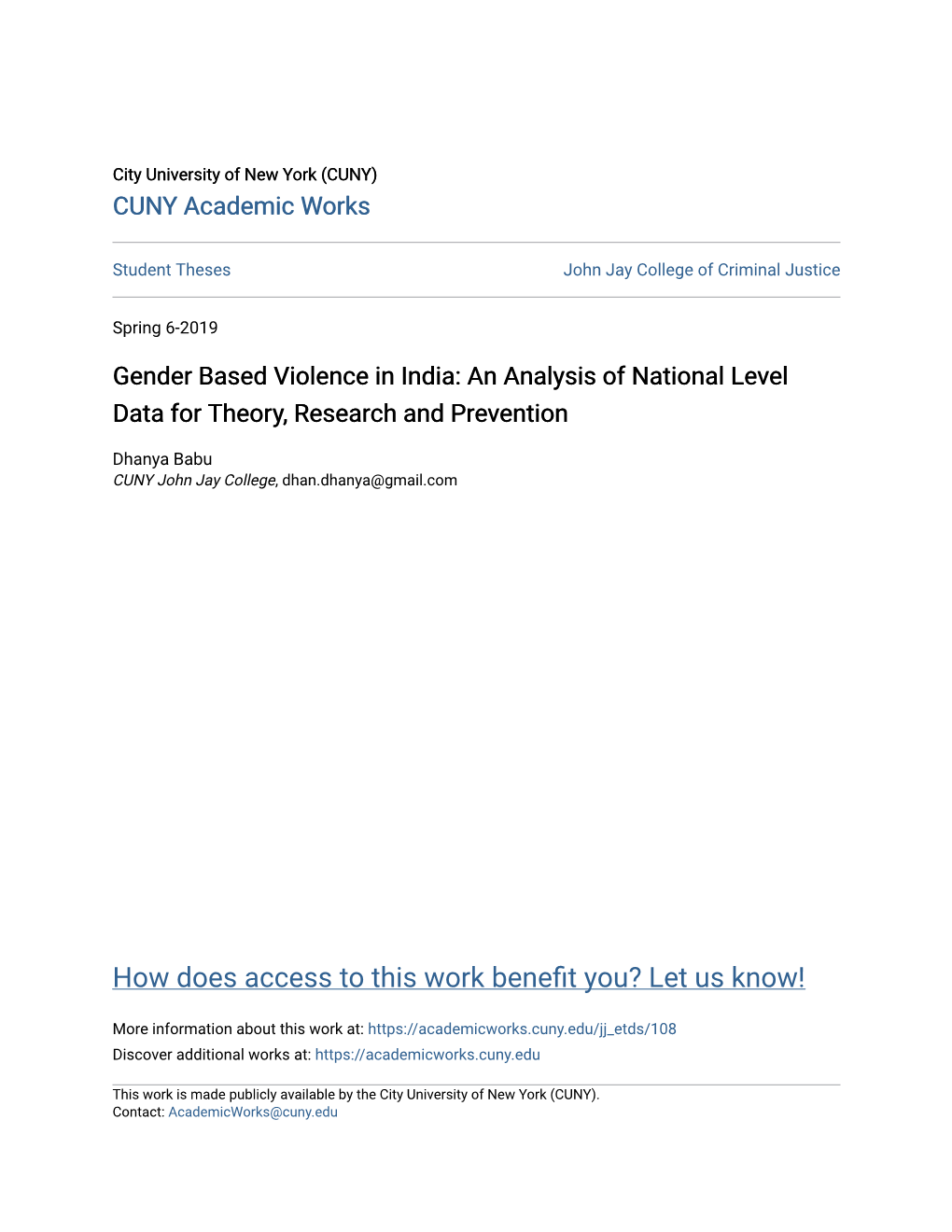 Gender Based Violence in India: an Analysis of National Level Data for Theory, Research and Prevention