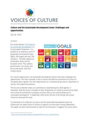 Culture and the Sustainable Development Goals: Challenges and Opportunities