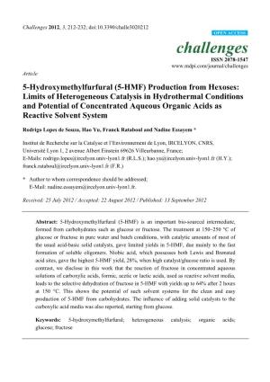 5-Hydroxymethylfurfural (5-HMF) Production from Hexoses