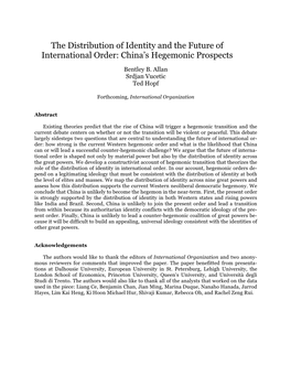 The Distribution of Identity and the Future of International Order: China's Hegemonic Prospects