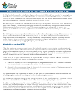 Alkali-Silica Reaction (ASR) CONCRETE DEGRADATION at the SEABROOK NUCLEAR POWER PLANT