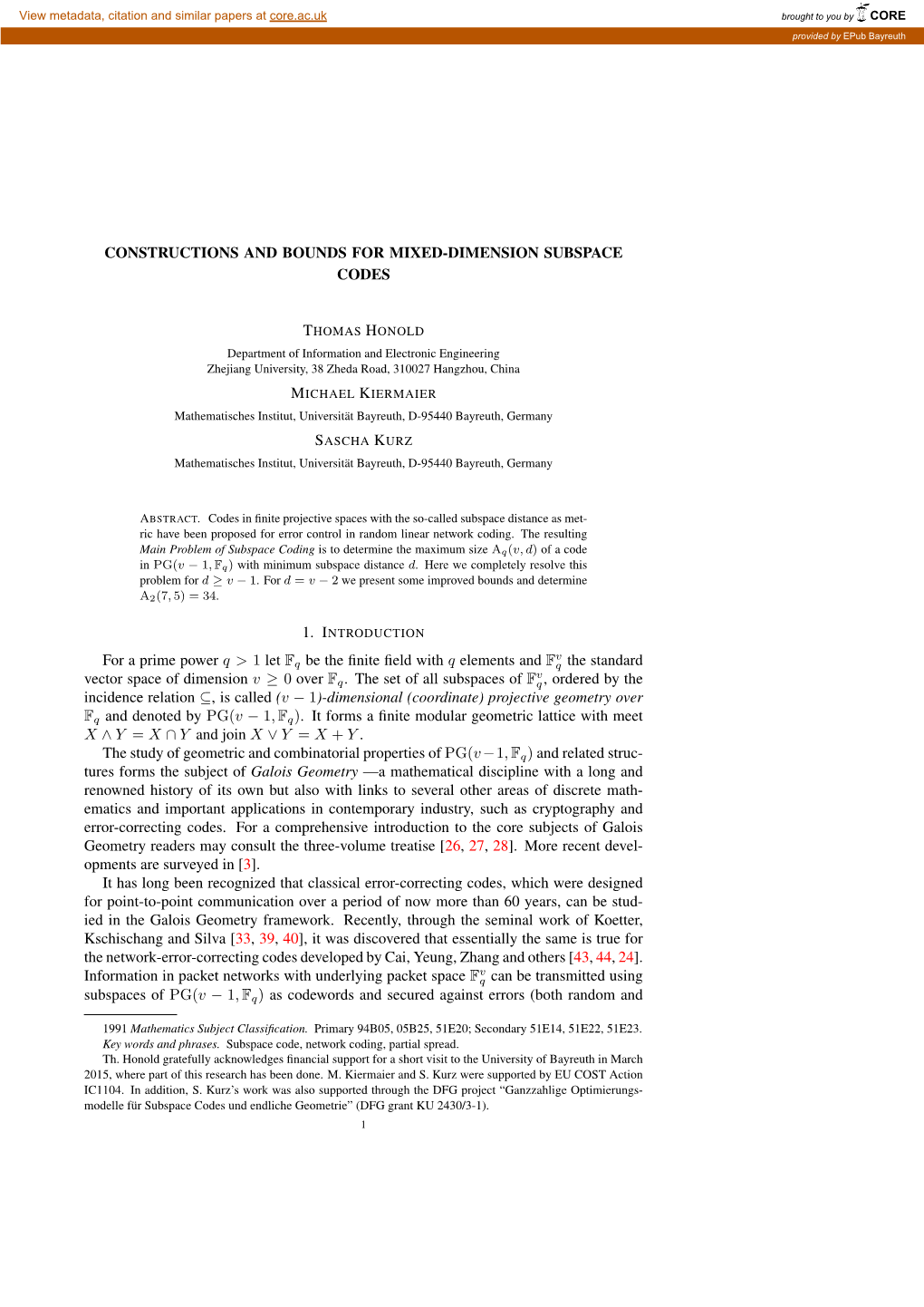 Constructions and Bounds for Mixed-Dimension Subspace Codes