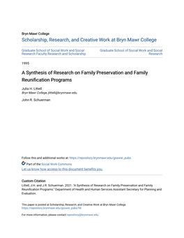 A Synthesis of Research on Family Preservation and Family Reunification Programs