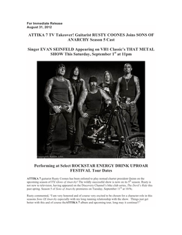 ATTIKA 7 TV Takeover! Guitarist RUSTY COONES Joins SONS of ANARCHY Season 5 Cast