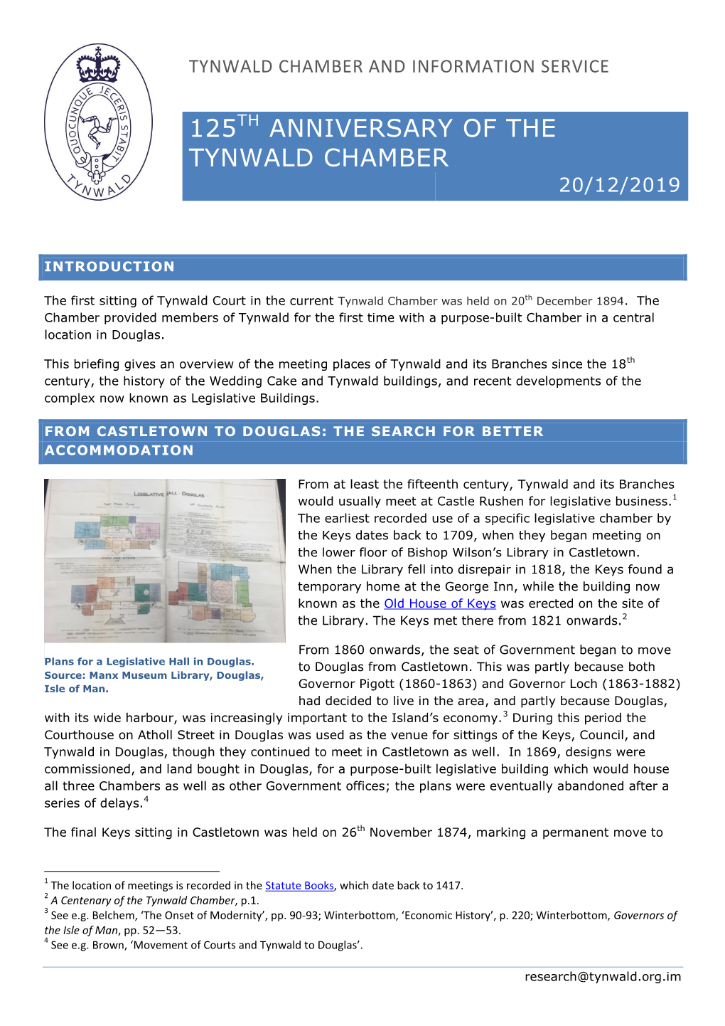 125Th Anniversary of the Tynwald Chamber 20/12/2019