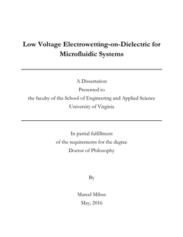 Low Voltage Electrowetting-On-Dielectric for Microfluidic Systems