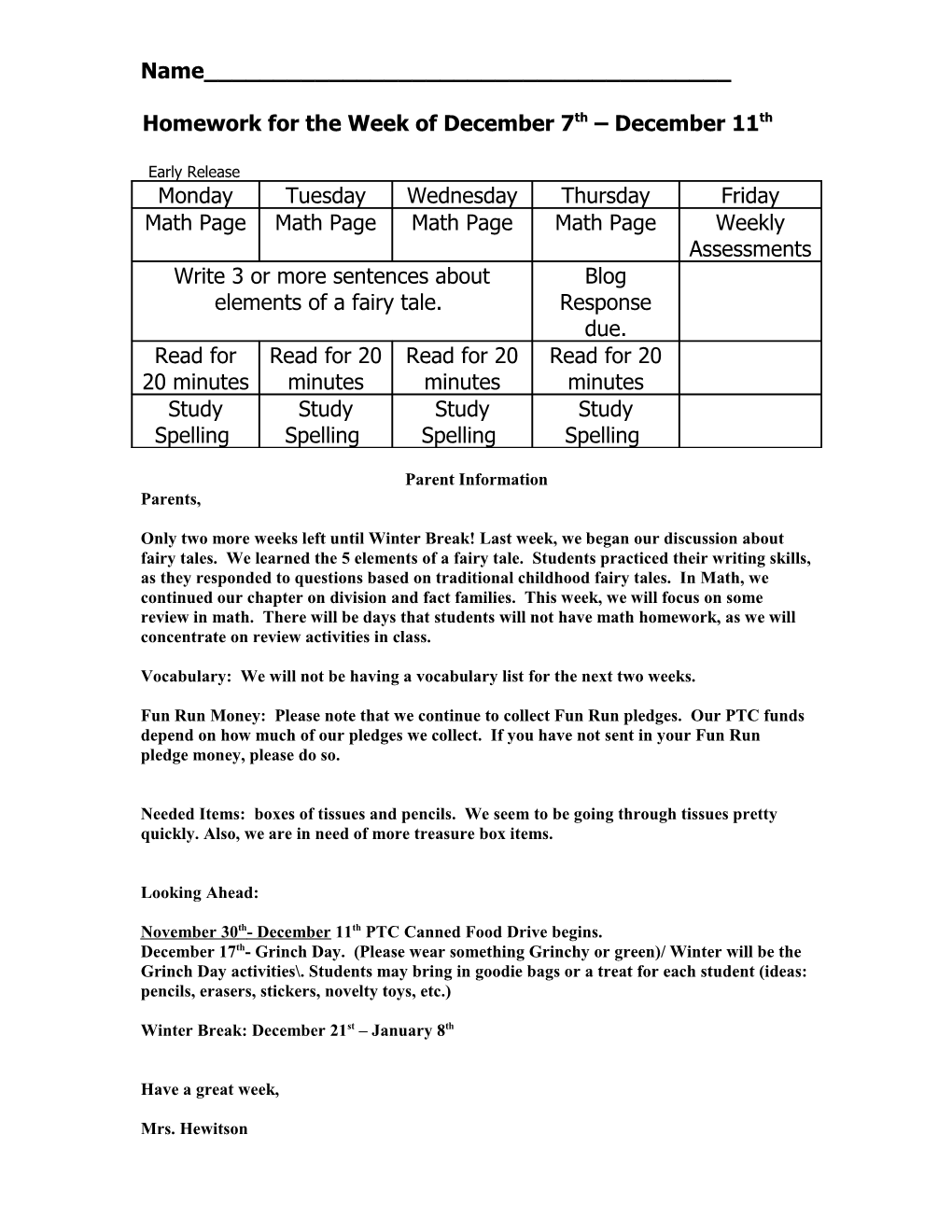 Homework for the Week of August 20 August 24 s1