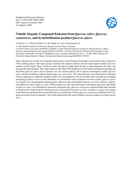 Volatile Organic Compound Emission from Quercus Suber, Quercus Canariensis, and Its Hybridisation Product Quercus Afares