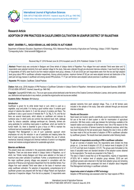 Research Article ADOPTION of IPM PRACTICES in CAULIFLOWER CULTIVATION in UDAIPUR DISTRICT of RAJASTHAN