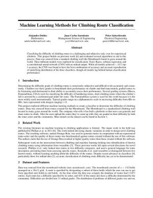 Machine Learning Methods for Climbing Route Classification