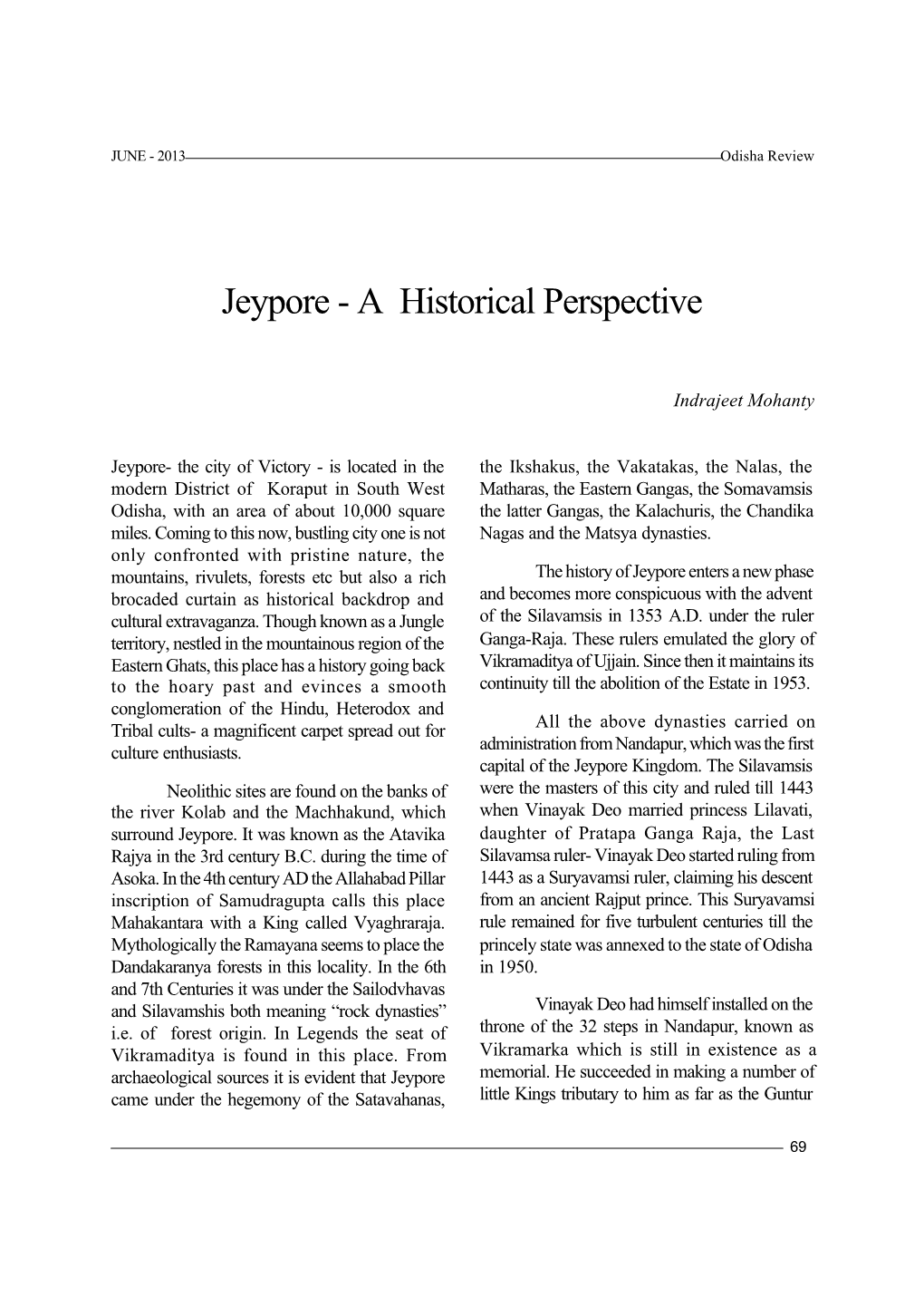 Jeypore - a Historical Perspective