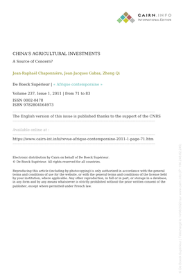 China's Agricultural Investments