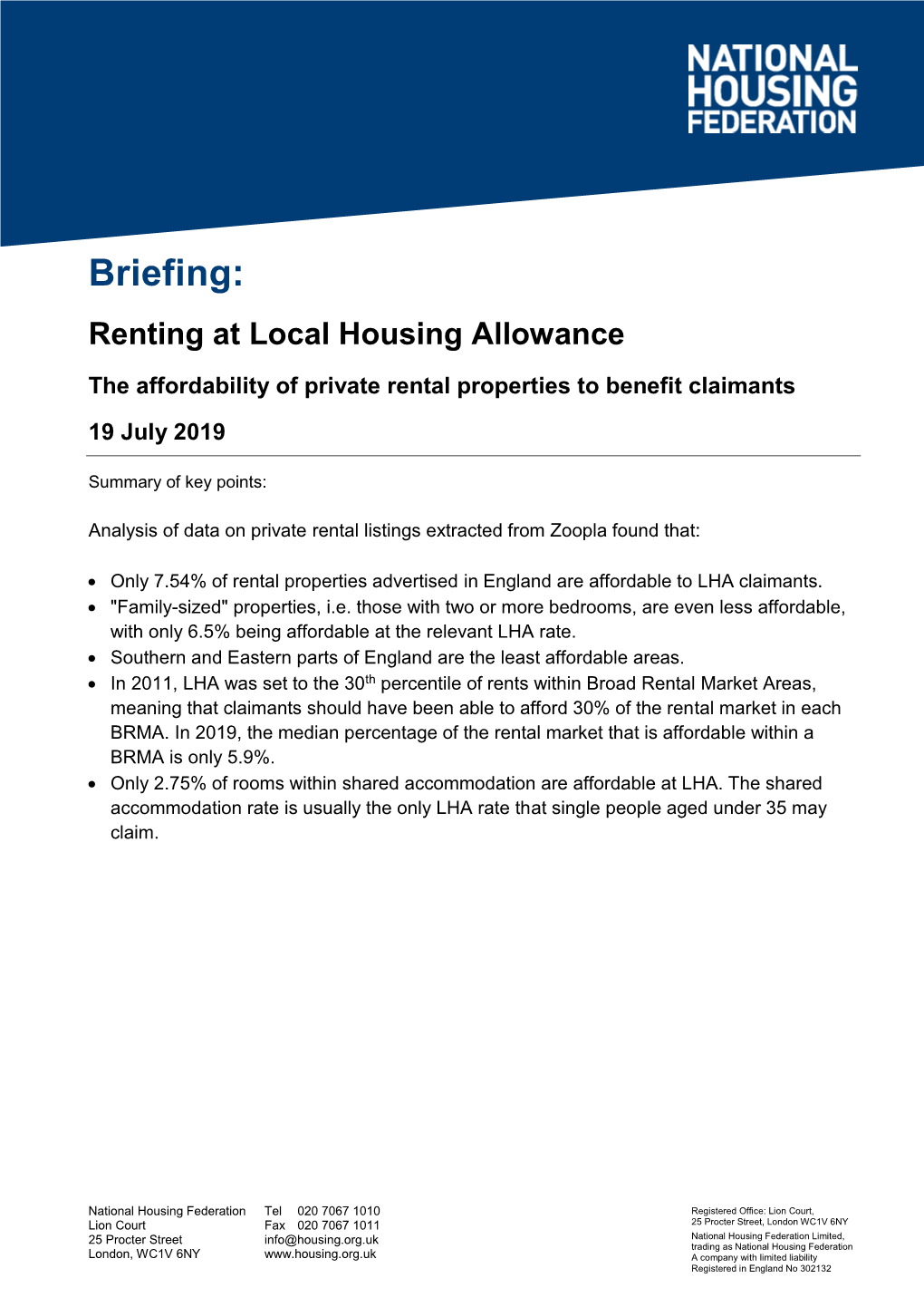 Briefing: Renting at Local Housing Allowance