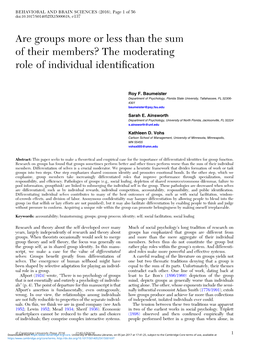 Are Groups More Or Less Than the Sum of Their Members? the Moderating Role of Individual Identiﬁcation