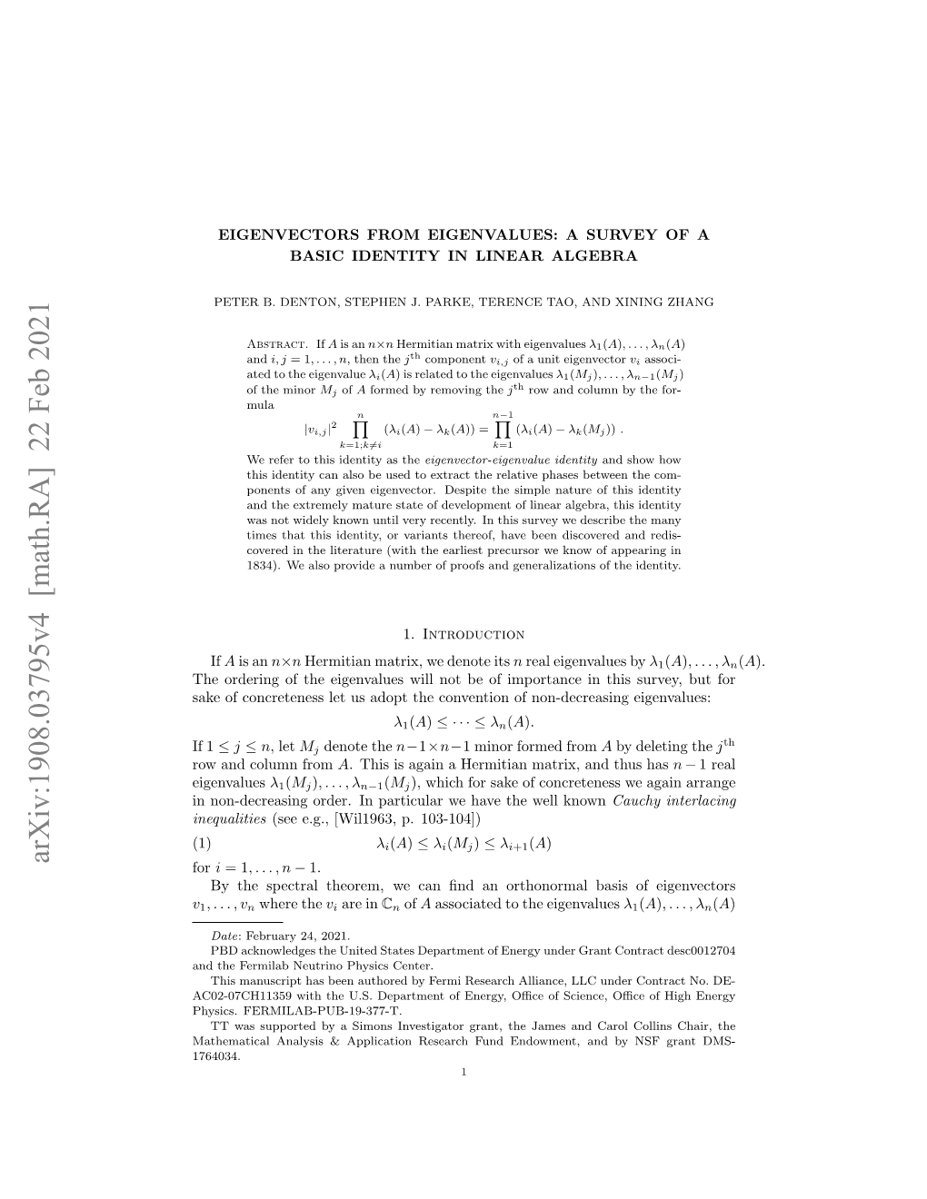 Eigenvectors from Eigenvalues: a Survey of a Basic Identity in Linear Algebra