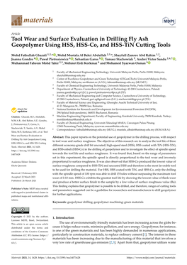 Tool Wear and Surface Evaluation in Drilling Fly Ash Geopolymer Using HSS, HSS-Co, and HSS-Tin Cutting Tools