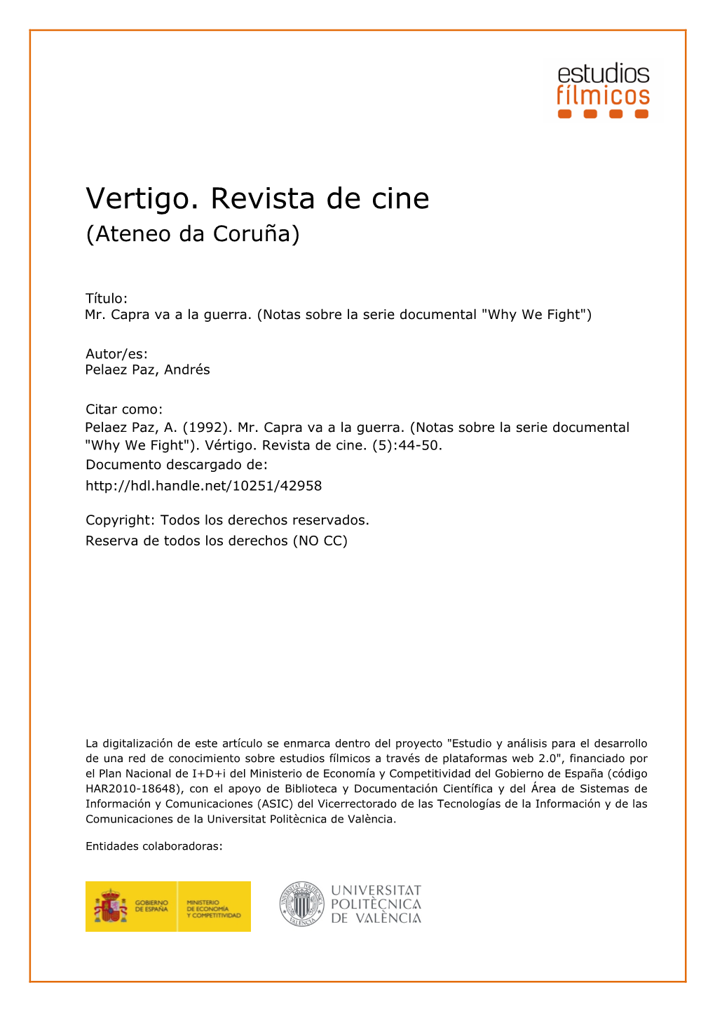 Vertigo. Revista De Cine (Ateneo Da Coruña)