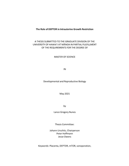 The Role of DEPTOR in Intrauterine Growth Restriction