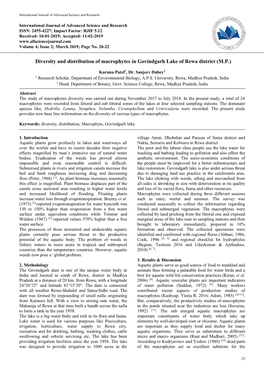 Diversity and Distribution of Macrophytes in Govindgarh Lake of Rewa District (M.P.)