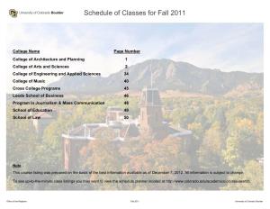 Fall 2011 Schedule of Classes