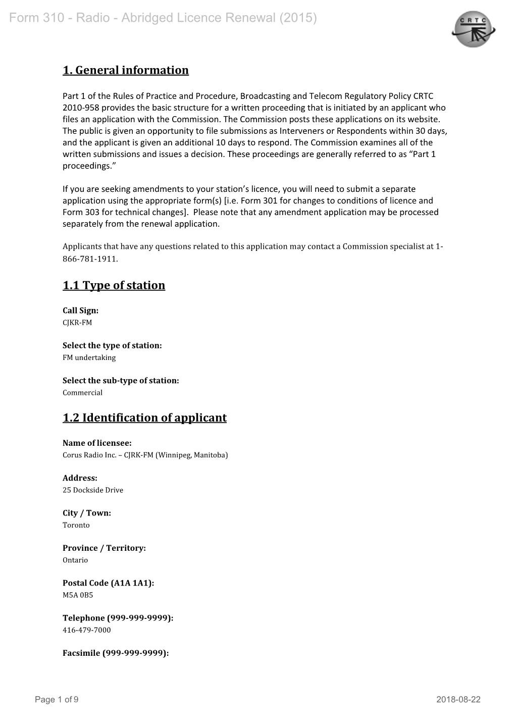 Abridged Licence Renewal (2015)