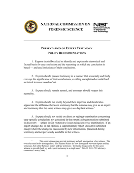 Initial Draft Policy Recommendation on Expert Testimony