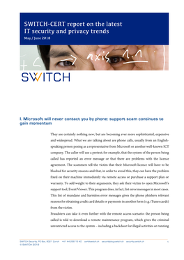 SWITCH-CERT Report on the Latest IT Security and Privacy Trends May / June 2018