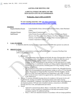Agenda for Meeting 1585 a Special Public Hearing Of