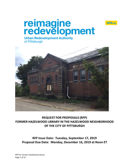 Request for Proposals (Rfp) Former Hazelwood Library in the Hazelwood Neighborhood of the City of Pittsburgh