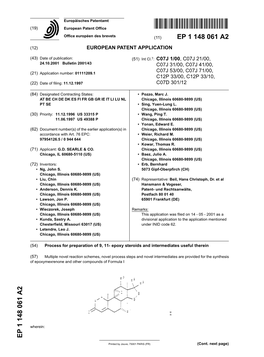 Process for Preparation of 9, 11- Epoxy Steroids and Intermediates Useful Therein
