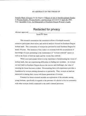 Redacted for Privacy Abstract Approved Susan M