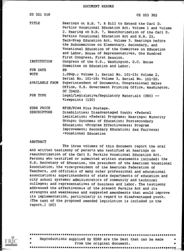 DOCUMENT RESUME ED 321 019 CE 053 382 TITLE Hearings On