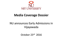NU Announces Early Admissions in Vijayawada