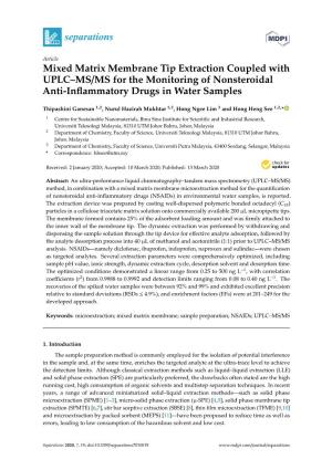 Mixed Matrix Membrane Tip Extraction Coupled with UPLC–MS/MS for the Monitoring of Nonsteroidal Anti-Inflammatory Drugs in Water Samples