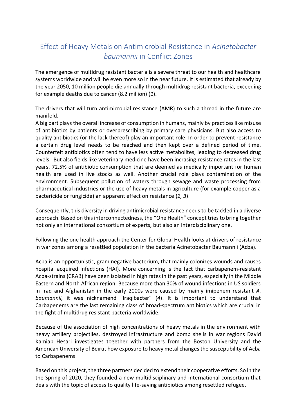 Effect of Heavy Metals on Antimicrobial Resistance in Acinetobacter Baumannii in Conflict Zones