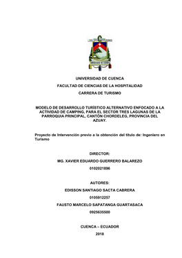 Universidad De Cuenca Facultad De Ciencias De La Hospitalidad Carrera De Turismo