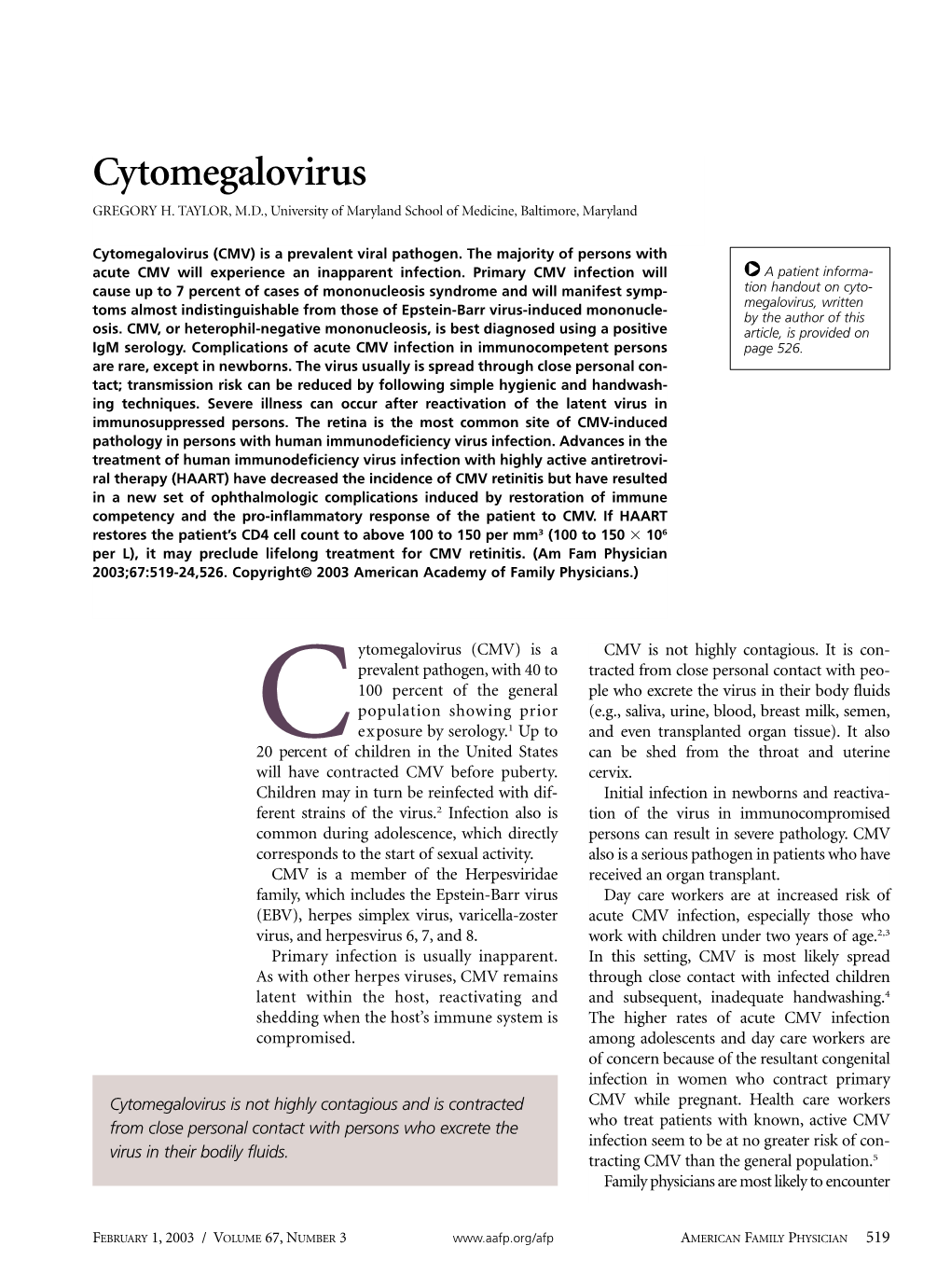 Cytomegalovirus GREGORY H