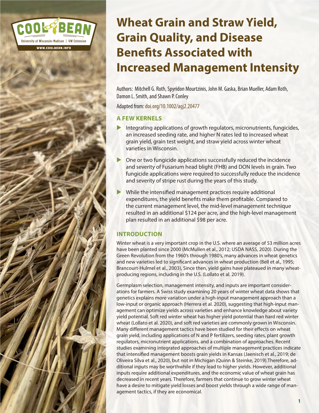 Wheat Grain and Straw Yield, Grain Quality, and Disease Benefits Associated with Increased Management Intensity